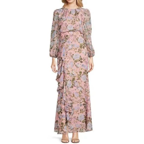 ELIZA J Floral Print Ruffled Long Sleeve Maxi Dress - Picture 1 of 10